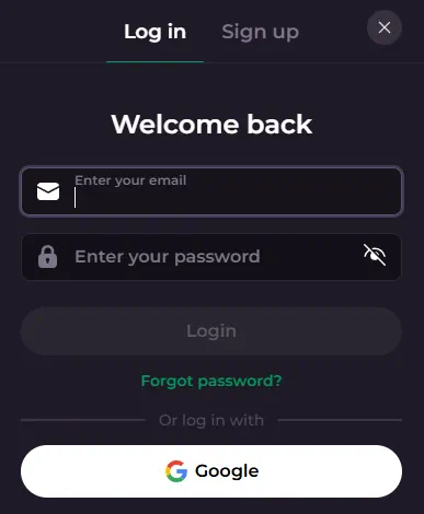 Rocky Spin secure login window with social authentication options
